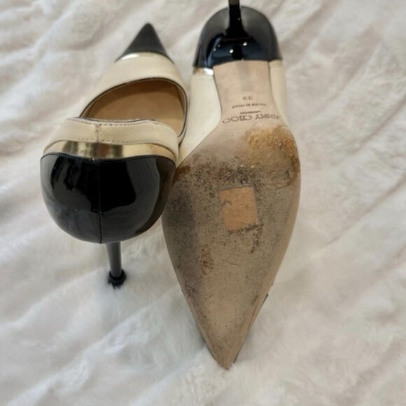 Jimmy Choo Women's Black and Cream Pointed Heels - Picture 4 of 4
